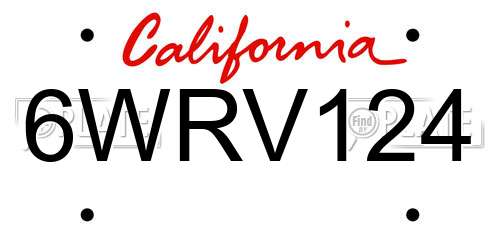 6WRV124 California License Plate