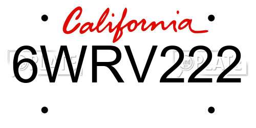 6WRV222 California License Plate