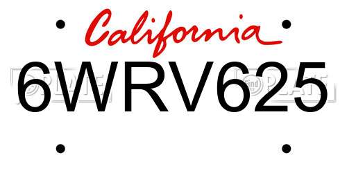 6WRV625 California License Plate