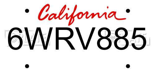 6WRV885 California License Plate