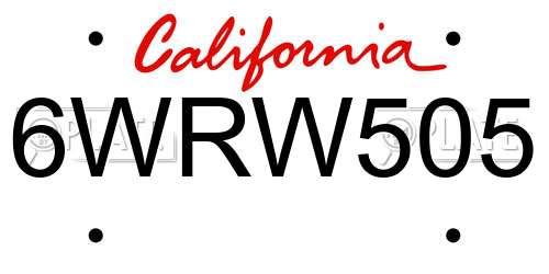 6WRW505 California License Plate