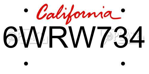 6WRW734 California License Plate