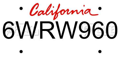 6WRW960 California License Plate