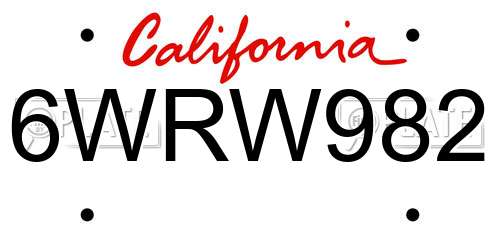 6WRW982 California License Plate