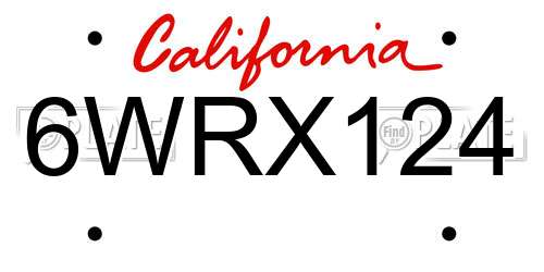 6WRX124 California License Plate