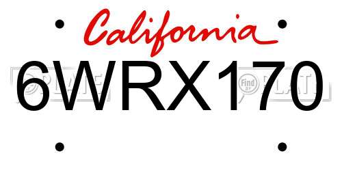6WRX170 California License Plate