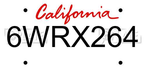 6WRX264 California License Plate