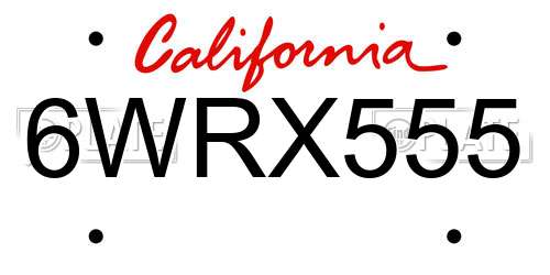 6WRX555 California License Plate