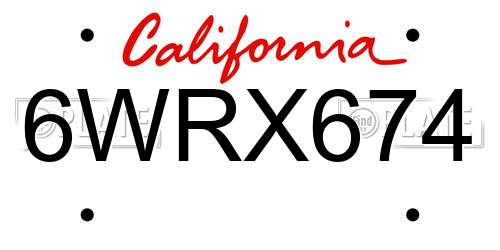 6WRX674 California License Plate