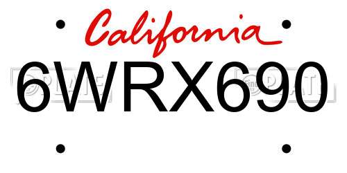 6WRX690 California License Plate