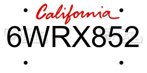 6WRX852 California License Plate