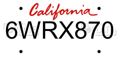 6WRX870 California License Plate
