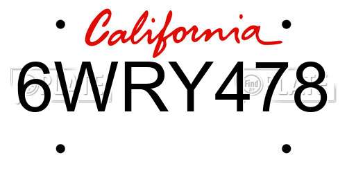 6WRY478 California License Plate