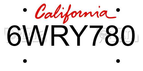 6WRY780 California License Plate