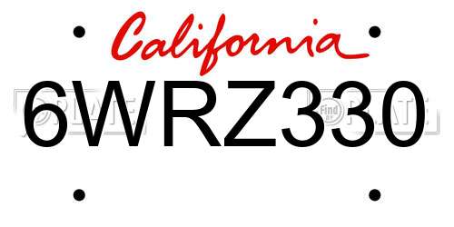6WRZ330 California License Plate