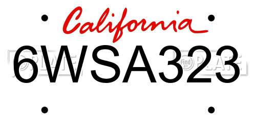 6WSA323 California License Plate