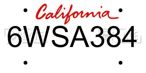 6WSA384 California License Plate