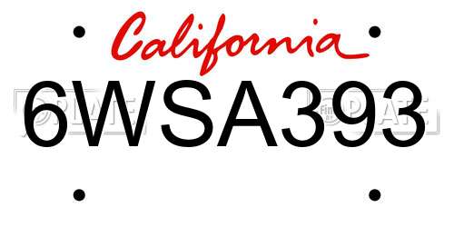 6WSA393 California License Plate
