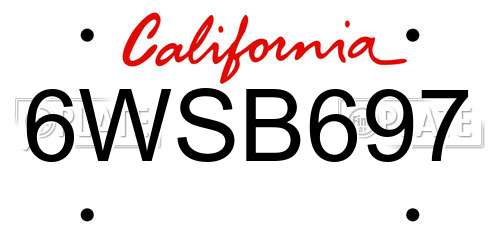 6WSB697 California License Plate