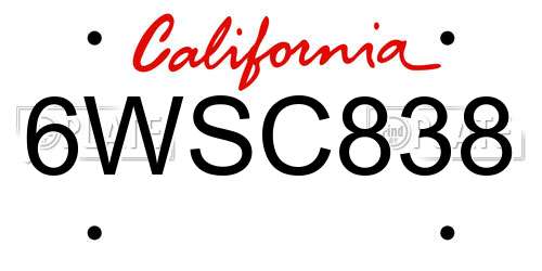 6WSC838 California License Plate