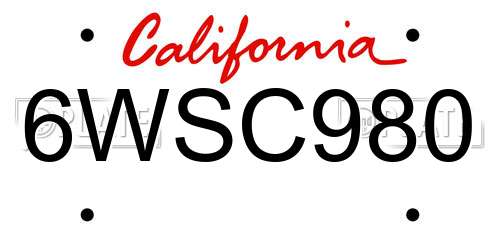 6WSC980 California License Plate