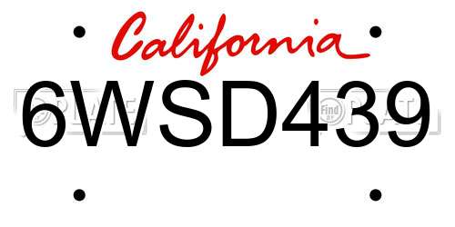 6WSD439 California License Plate