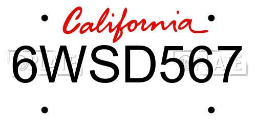 6WSD567 California License Plate