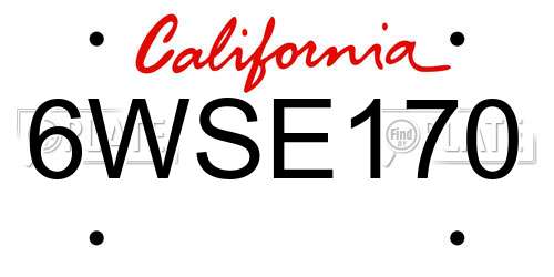 6WSE170 California License Plate