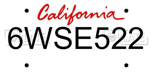 6WSE522 California License Plate