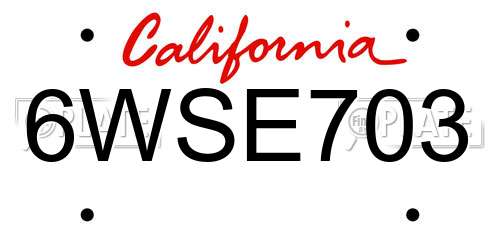 6WSE703 California License Plate
