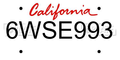 6WSE993 California License Plate