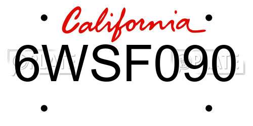 6WSF090 California License Plate