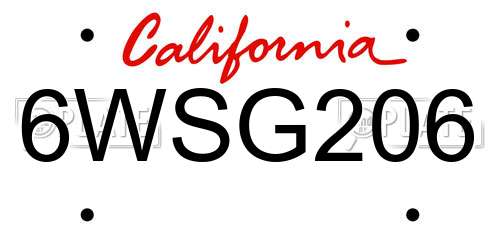 6WSG206 California License Plate