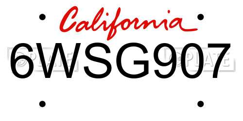 6WSG907 California License Plate