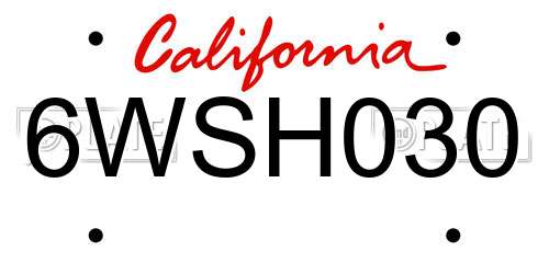 6WSH030 California License Plate