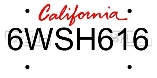 6WSH616 California License Plate