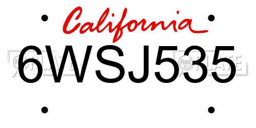 6WSJ535 California License Plate
