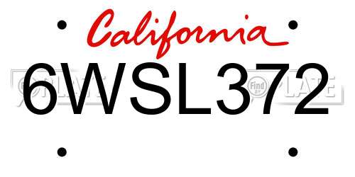 6WSL372 California License Plate