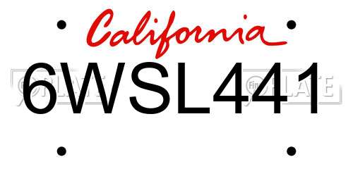 6WSL441 California License Plate