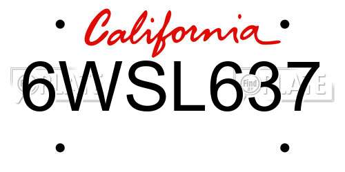 6WSL637 California License Plate