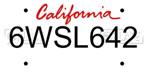 6WSL642 California License Plate