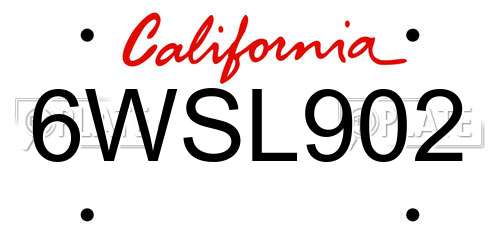 6WSL902 California License Plate