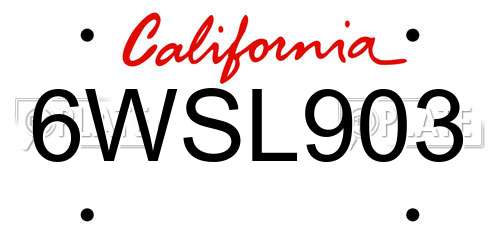 6WSL903 California License Plate