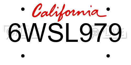 6WSL979 California License Plate