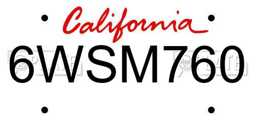 6WSM760 California License Plate