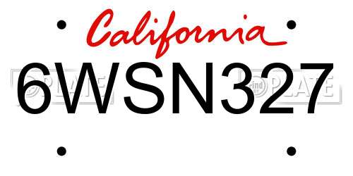 6WSN327 California License Plate