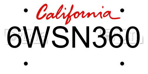6WSN360 California License Plate