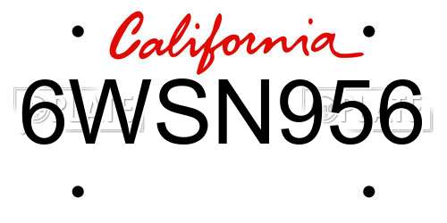 6WSN956 California License Plate