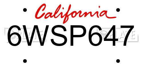 6WSP647 California License Plate