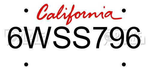 6WSS796 California License Plate